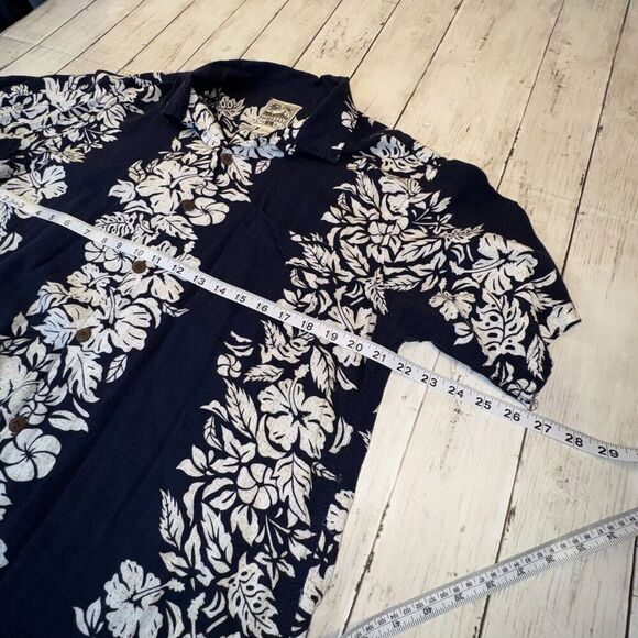 Steve & Barry Classic Hawaiian Shirt Mens Size L Blue Cream Floral Rayon - Picture 5 of 6